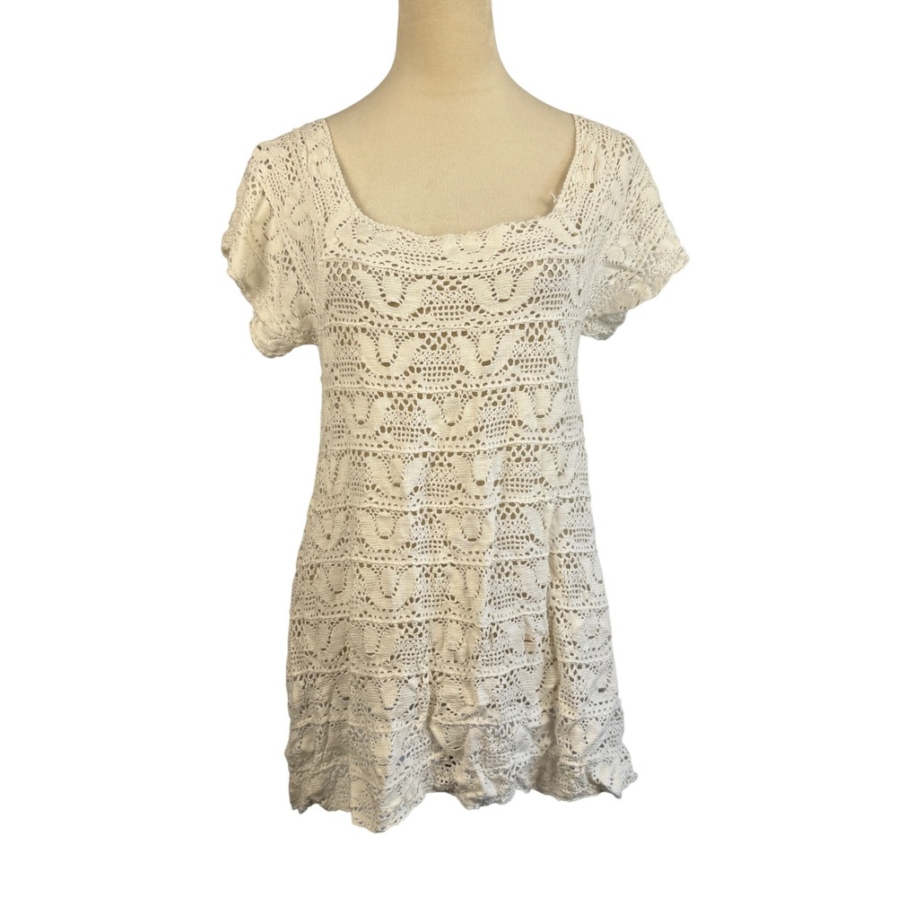 Ivory Crochet Lace Beach Cover Up Dress Cream Size Medium Summer‎ Boho